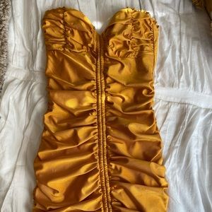 Tiger Mist brand new gold ruched bodycon dress